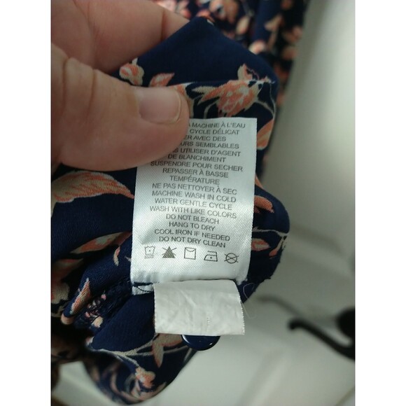 Cynthia Rowley Woman 3X Blouse V Neck Blue Coral Floral Semi Sheer Pullover 3/4 - Picture 9 of 11